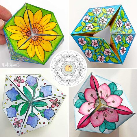 Paper Kaleidoscope, Kaleidocycle Printable, Paper Foldables, Kaleidoscope Craft, Kaleidocycle Printable Free, Paper Crafts Adults, Diy Cardboard Crafts, Kaleidoscope Toy, Paper Globe