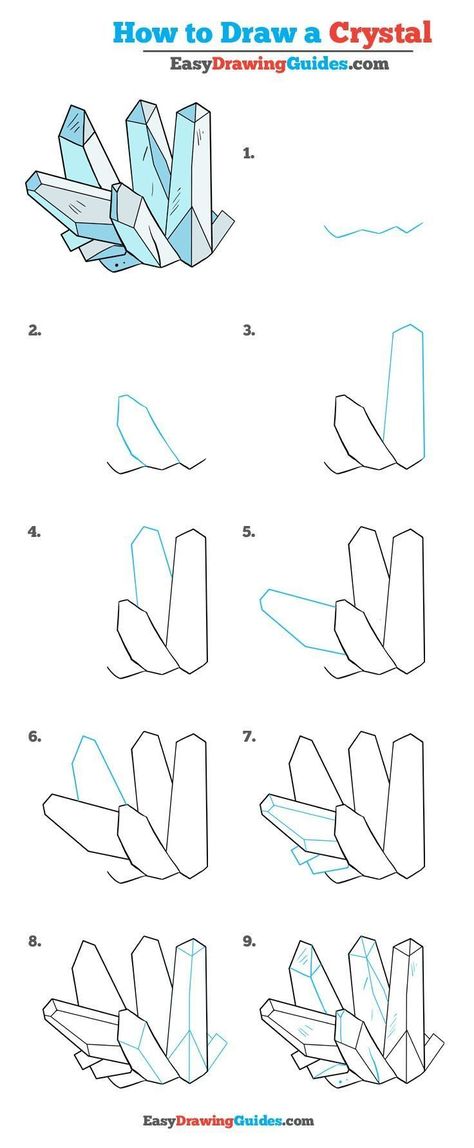 Learn How to Draw Crystals: Easy Step-by-Step Drawing Tutorial for Kids and Beginners. #Crystals #drawingtutorial #easydrawing See the full tutorial at https://easydrawingguides.com/how-to-draw-crystals-really-easy-drawing-tutorial/. #AwesomeDrawings Draw Crystals, Step By Step Sketches, Drawing Steps, Arte Doodle, Crystal Drawing, Drawing Tutorials For Beginners, Easy Drawing Tutorial, Drawing Tutorials For Kids, Buku Skrap