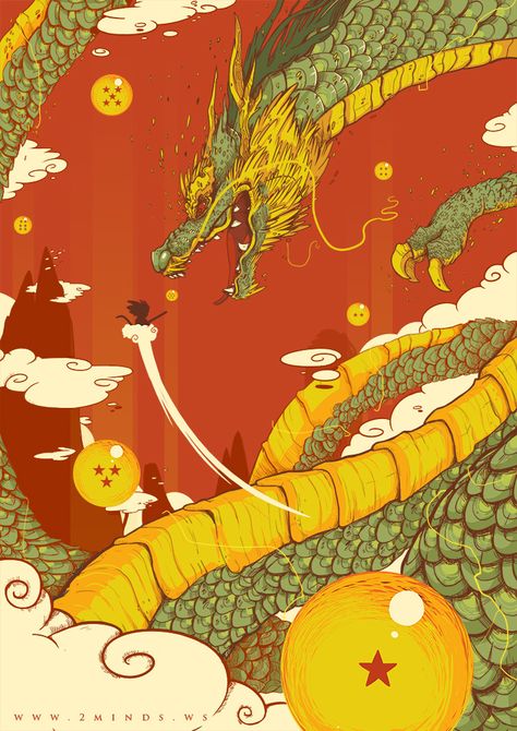 Goku And Shenron Wallpaper, Dragon Ball Artwork Wallpaper, Goku With Shenron, Dragonball Z Art, Sheilongue Dragon Ball, Shenron Painting, Dragon Ball Z Design, Dragon Ball Aesthetic, Goku Illustration Art