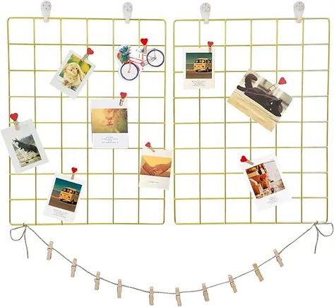 Amazon.com : gold wall grid Wire Board, Wall Grid, Grid Panel, Photo Wall Decor, Wooden Clothespins, Wall Organizer, Board Wall, Photo Grid, Video Wall