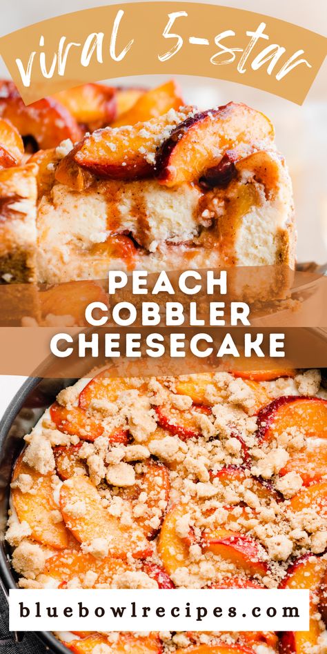 Peach Cobbler Cheesecake Recipe, Peach Cobbler Cheesecake, Peach Cobbler Cake, Cheesecake Ideas, Mousse Desserts, Peach Cheesecake, Peach Dessert Recipes, Delish Desserts, Cream Cheesecake