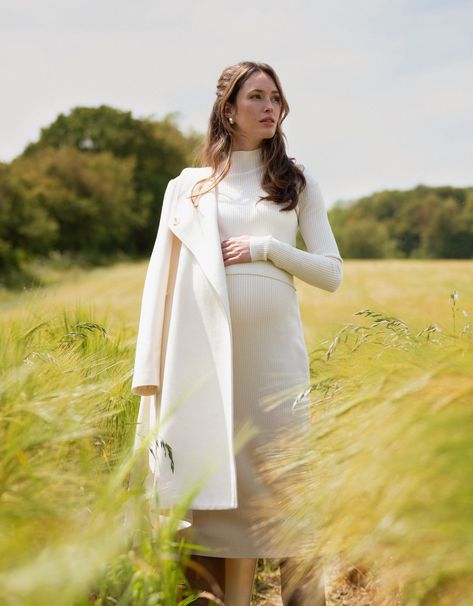 Soft, stylish & so easy to wear, Seraphine's Cream Ribbed Maternity & Nursing Midi Dress is a beautiful winter style. Designed for mums, made to last. Wedding Dress Coat, Seraphine Maternity, Postpartum Dresses, Maternity Dress Outfits, Church Dress, Skin To Skin, Maternity Style, Church Dresses, Nursing Dress