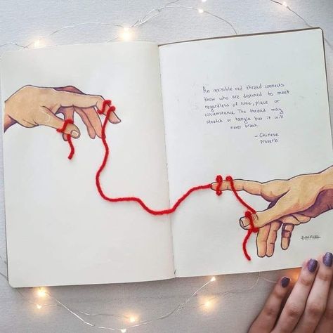 Thread Of Fate Art, Red Thread Of Fate Art, Red Thread Of Fate, Thread Of Fate, Fate Art, طابع بريدي, Scrapbook Book, Wreck This Journal