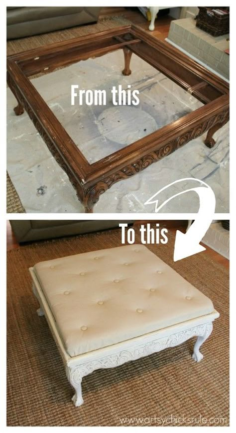 ¿Tenés una mesa ratona que ya no usas? ¡Una genial idea para darle nueva vida! Diy Tufted Ottoman, Ottoman Diy, Koti Diy, Old Coffee Tables, Diy Ottoman, Kabinet Dapur, Tufted Ottoman, Furniture Rehab, Diy Coffee Table