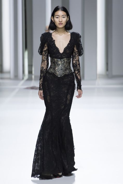 High Fashion Goth Haute Couture, Black Victorian Aesthetic, Dark Couture, Gothic Couture, Victorian Lace Dress, Lace Black Dress, France Fashion, Dark Dress, Galia Lahav