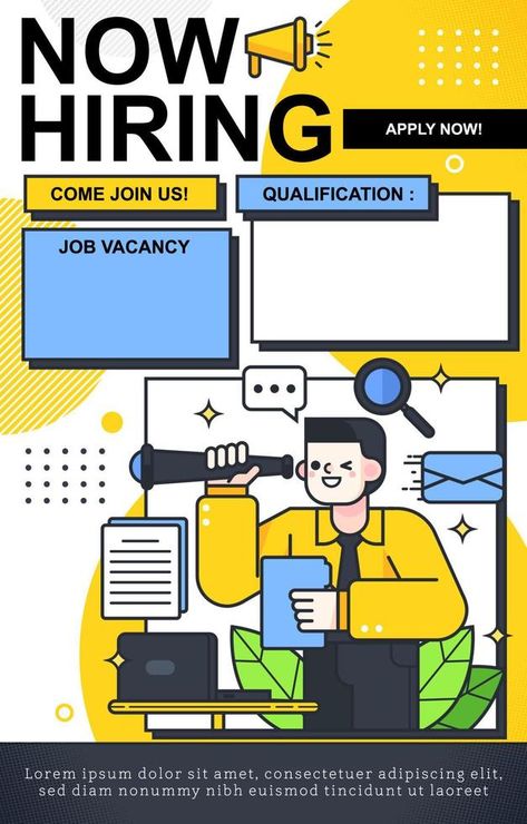 Job Vacancy Flyer Poster Design Template Apply Now Poster Design, Job Vacancy Poster Design, Job Advertisement Poster, Advertisement Design Poster, Job Advertisement Design, Vacancy Poster Design, Job Vacancy Poster, Office Illustration, Hiring Poster