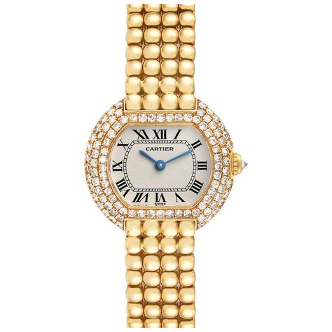 Cartier Ellipse Yellow Gold Diamond Bezel Ladies Watch 8660 | From a unique collection of vintage Wrist Watches at https://www.1stdibs.com/jewelry/watches/wrist-watches/. Cartier Gold, Gold Case, Bezel Diamond, Ladies Watch, Wrist Watches, Luxury Watches, Quartz Movement, Luxury Jewelry, Accessories Jewelry