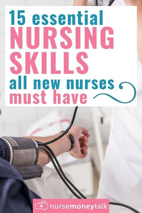 One of the questions I get a lot especially from new nurses involves the essential nursing skills they need to be a successful nurse.So they might ask “what are the basic nursing skills I need once I start working? Here are 15 of the most essential nursing skills! #nursecareers #beinganurse Basic Nursing Skills, Nursing Professional Development, New Nurse Tips, Nursing Basics, Nursing Hacks, Nursing Interview, Nurse Education, Nurse Career, Nurse Money