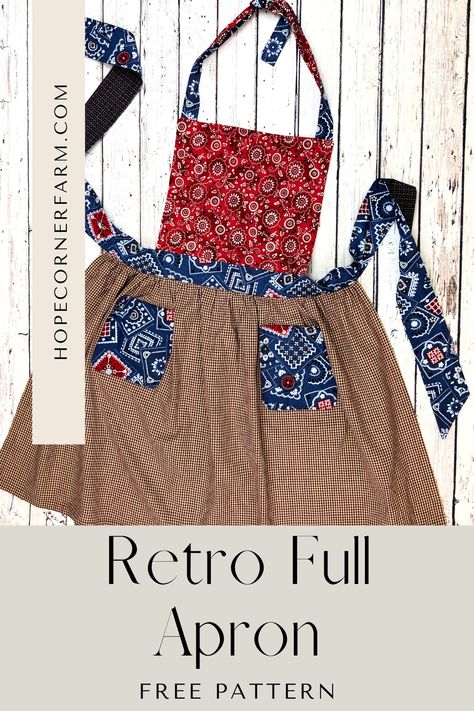 Vintage Apron Sewing Pattern - Free! Sew An Apron, Retro Apron Patterns, Free Apron Pattern, Vintage Apron Pattern, Sewing Pattern Free, Apron Tutorial, Vintage Inspired Kitchen, Cute Apron, Apron Sewing