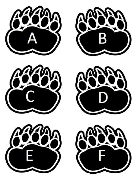 Print out the bear paw alphabet tracks. Bear Paw Prints Printable, Bear Unit Preschool, Panda Bear Crafts, Bear Crafts Preschool, Paw Template, Brown Bear Brown Bear Activities, Polar Bear Paw, Bear Activities, Bears Preschool