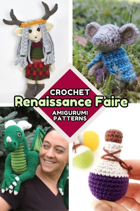 Crochet Renaissance Faire Amigurumi Ideas | 9 Free Crochet Patterns - Hooked by Kati Amazing Crochet, Geek Decor, Crochet Dragon, Amigurumi Ideas, Fun Crochet, Seal Design, Fun Crochet Projects, Tunisian Crochet, Free Crochet Patterns