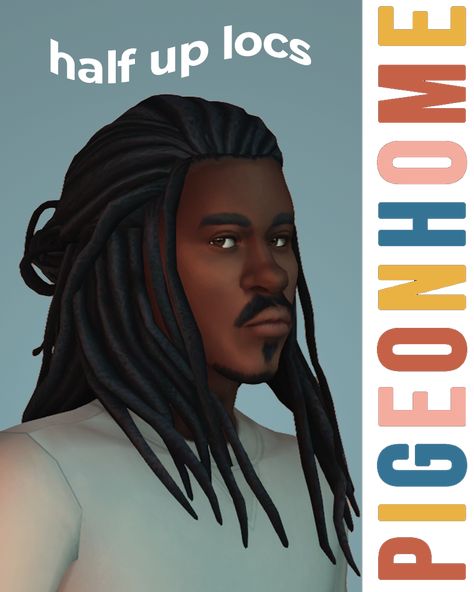 Half Up Locs by pigeonhome Sims 4 Dreads Ponytail, Sims 4 Hair Dreads, Sims 4 Cc Male Locs, Sims Locs Hair, Sims 4 Loc Cc, Sims 4 Cc Dread Locks Male, Dreadlocks Sims 4 Cc, Sims 4 Dreads Male, Sims 4 Cc Black Hairstyles Male