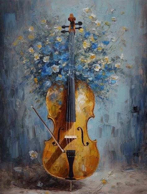 Violin Painting Easy, Violin Art Painting, Cello Painting, Musical Paintings, Painted Violin, Violin Painting, Fantasy Music, Violin Art, Instruments Art