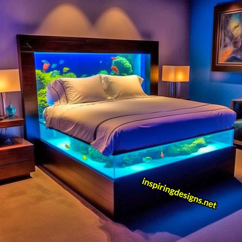 Aquarium In Bedroom, Fish Tank Furniture, Cool Fish Tank Ideas, Fish Tank Bed, Aquarium Bed, Boy Beds, Aquarium House, Room Bed Design, Amazing Beds