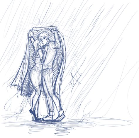 Kissing in the rain <3 Romantic Drawing, Couple Sketch, Kissing In The Rain, Viria, Cute Couple Drawings, Couple Drawings, Love Drawings, Couple Art, In The Rain