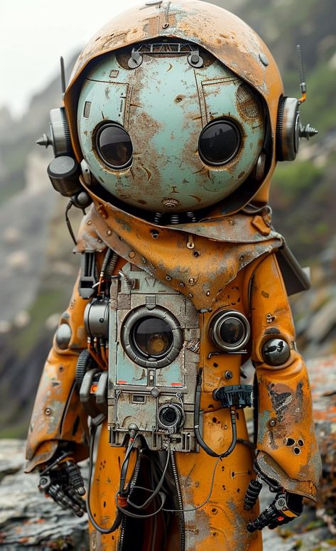 Steampunk Robots Concept, Old Robot Concept Art, Post Apocalyptic Robot, Nature Robot, Junkyard Robot, Robots Aesthetic, Robot Clown, Steam Punk Robot, Famous Robots