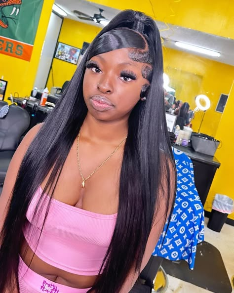 Half Up And Half Down Wig Hairstyles, Half Up Half Down Highlights Wig, Half Up Half Down Frontal Hairstyles, Wig Install Half Up Half Down, Half Up Half Down Wig With Swoop, Swoop With Half Up Half Down, Middle Part Half Up Half Down Wig, Slick Wig Hairstyles, Half Up Half Down Wig Style