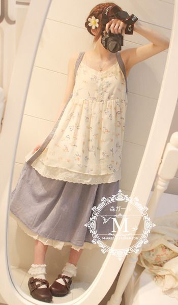 Mori Kei Outfits, Mori Kei Fashion, Linen Skirts, Kawaii Skirt, Cutest Clothes, Applique Skirt, Kei Fashion, Tokyo Street Fashion, Mori Fashion