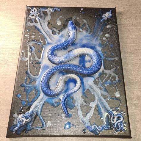 3d Snake, Resin On Canvas, Snake Painting, Saving Plan, Blue Snake, Attack On Titan Comic, Money Saving Plan, 3d Painting, Spray Can