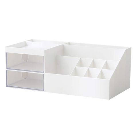 PRICES MAY VARY. Material: Makeup organizer is made of ABS plastic. Easily Find What You Need: Makeup Organizer with 10 Compartments and 2 Transparent Drawers. Size: 9.6*4.7*3.6 inches. Versatile Design: This Desktop storage is not only perfect for storing your makeup brushes, nail polishes, Liquid Foundation, lipsticks and other small personal items but also great for storing your desktop stationery such as paper clips, pencil, scissors, binder clips and many other office supplies; you can put Acrylic Makeup Drawers, Makeup Vanity Storage, Corner Storage Shelves, Bathroom Counter Organization, Shelf Vanity, Counter Organization, Makeup Drawer Organization, Fitted Bedrooms, Perfume Organization