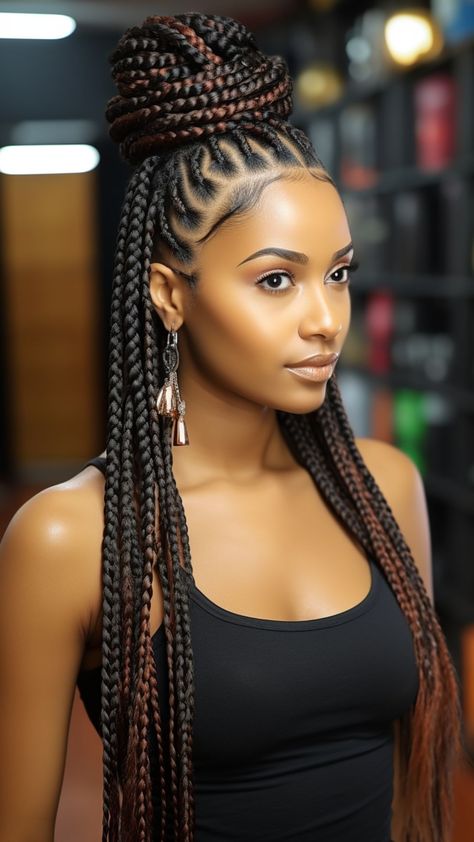 25 Medium Knotless Braids Hairstyles for the Modern Trendsetter Black Woman Knotless Braids, Boho Knotless Braids Updo, Braid Half Up Half Down Black Women, Half Up Half Down Braid Hairstyles, Half Cornrows Half Knotless Braids, Medium Knotless Braids Hairstyles, Summer Cornrows, Salon Door, Medium Knotless Braids