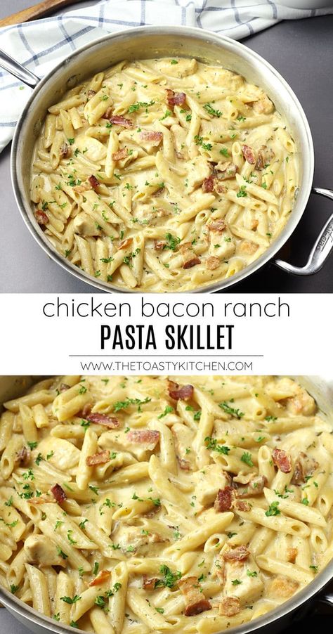 Pasta Dishes No Dairy, Bacon Ranch Pasta, Chicken Bacon Pasta, Creamy Cheese Sauce, Pasta Skillet, Chicken Bacon Ranch Pasta, Fast Dinner, Easy Pasta Dinner, Pasta Chicken