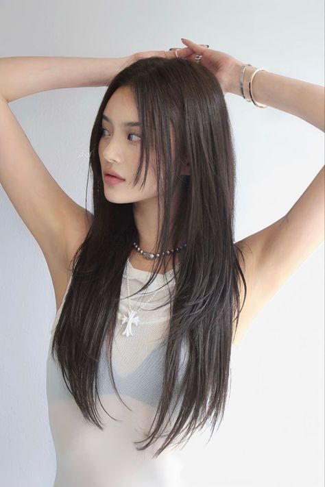 Asian Hair Styles Medium Length, Asian Face Framing Layers, Small Layered Hair, Long Haircut Asian, Korean Straight Hair, Thick Straight Hairstyles, Long Asian Haircut, Long Layers In The Back, Korean Long Layered Haircut