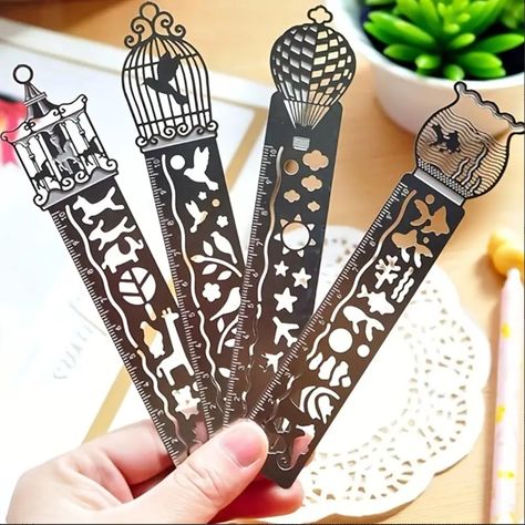 Free School Supplies, Metal Drawing, Penanda Buku, Creative Bookmarks, Cute Bookmarks, Metal Bookmarks, 3d Laser, Stationery Templates, Paper Clips