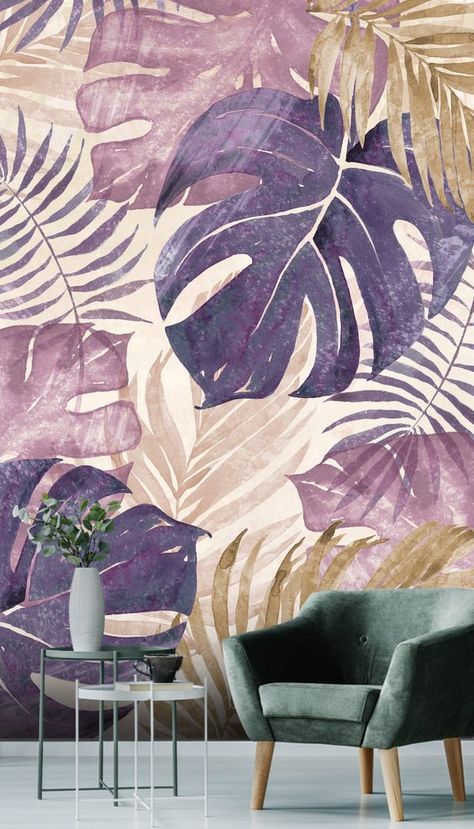 Tropical Leaves Wallpaper, Mural Room, Palm Leaf Wallpaper, Wallpaper Companies, Leaves Wallpaper, Room Setting, Jungle Wallpaper, Tropical Wallpaper, Mural Wall Art