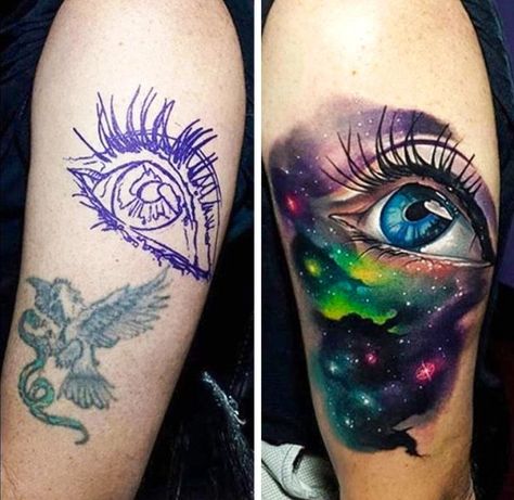 Tatuaje Cover Up, Pictures Of Tattoos, Tattoo Cover Ups, Tattoo Fixes, Faded Tattoo, Tattoo Coverup, Universe Tattoo, Galaxy Tattoo, Tatuaje A Color