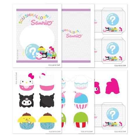 Diy Sanrio Blind Bags, Paper Doll Blind Bag Template, Sanrio Blind Box Template, Paper Blind Bags Printable, Blind Bag Ideas Template, Sanrio Squishy Template, Squishmallows Template, Printable Squishy Template, Blind Bags Template