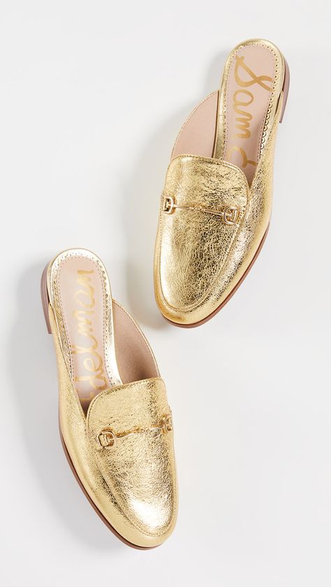 . Chic Gold Pointed Toe Mules, Elegant Gold Synthetic Mules, Gold Slip-on Mules For Spring, Gold Barstools, Gold Slip-on Mules With Leather Sole, Gold Mules, Chic Gold Mules With 4-inch Heel, Mules Outfit, Home Decor Blog