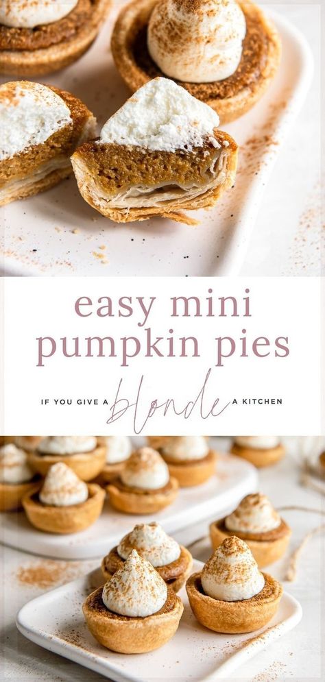 Muffin Tin Recipes Dessert, Individual Pumpkin Desserts, Mini Muffin Tin Recipes, Mini Pumpkin Pies Recipe, Mini Pumpkin Pie, Individual Pies, Mini Pumpkin Pies, Pie Bites, Mini Apple Pies