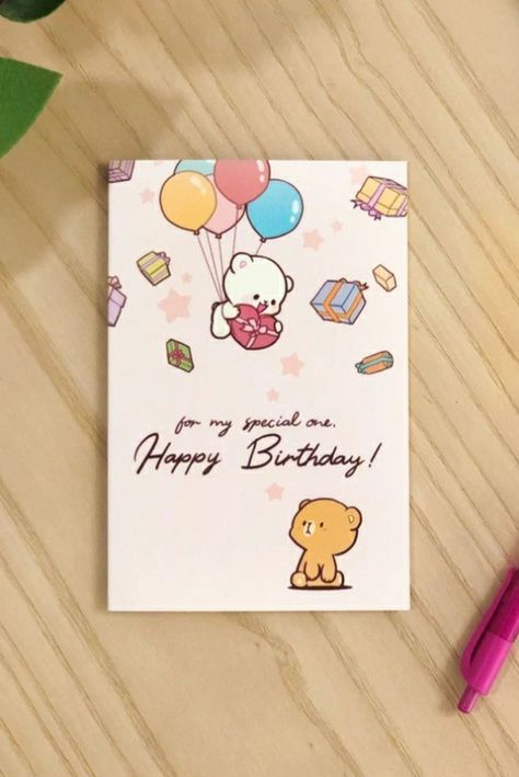 Happy Birthday Milk And Mocha, Milk And Mocha Birthday, Cute Birthday Cards For Best Friend, Birthday Card Design Ideas, Cartoon Birthday Cards, Birthday Card For Mom, Milk Mocha, Mocha Bear, Fun Birthday Card