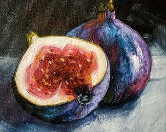 Fig Oil Painting, Small Oil Paintings, Fig Painting, Oil Painting Fruit, Artwork Kitchen, Painting Fruit, Pomegranate Art, Love Oil, Small Artwork