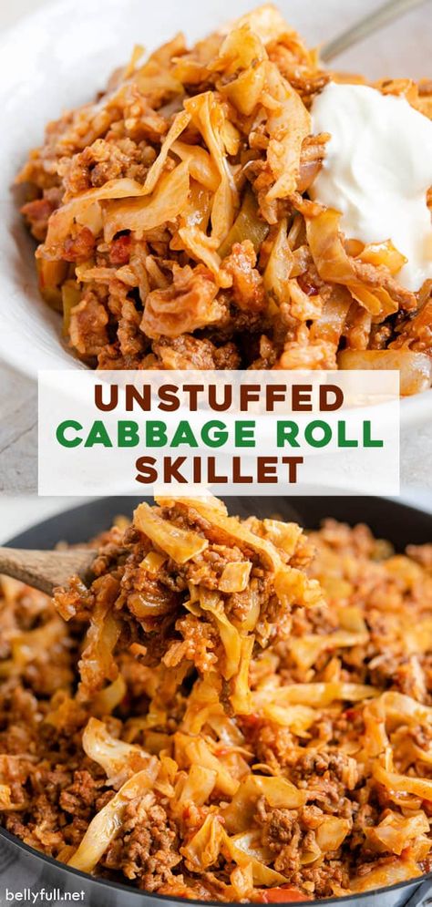 This easy Unstuffed Cabbage Rolls Skillet dish is cabbage rolls deconstructed, with all the same great components and flavors, but half the time! #cabbagerolls #unstuffedcabbagerolls #cabbageskillet Easy Unstuffed Cabbage Rolls, Cabbage Rolls Skillet, Skillet Cabbage, Deconstructed Cabbage Rolls, Lazy Cabbage Rolls, Unstuffed Cabbage Rolls, Cabbage Roll Casserole, European Dishes, Unstuffed Cabbage