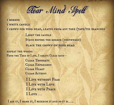 Clear mind spell Obsession Spell, Hoodoo Spells, Spells For Beginners, Magia Das Ervas, Magic Spell Book, Healing Spells, Magick Spells, Eclectic Witch, Wiccan Spell Book