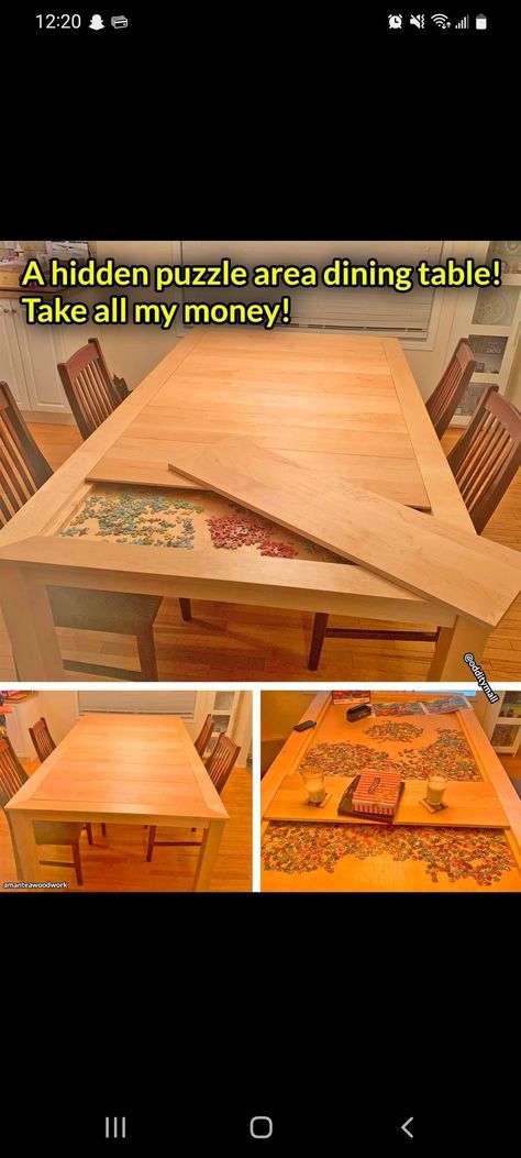 Pool Table Dining Table Cover Diy, Puzzle Dining Table, Diy Puzzle Table, Diy Puzzle Board, Table Cover Diy, Puzzle Coffee Table, Jigsaw Puzzle Table, Big Dining Table, Pool Table Dining Table