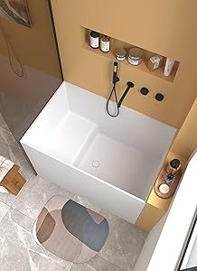 Floor Level Bathtub, Concrete Bathtub Shower Combo, Tiny Tubs Bathtubs, Japanese Bathtub Shower Combo, Japanese Tub Shower Combo, Bathtub In Small Bathroom, Low Profile Bathtub, Small Tubs For Small Bathrooms, Short Bathtub