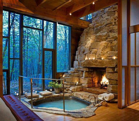 Fireplace and hot tub for the master bedroom!! Drømme Bad, Indoor Hot Tub, Fireplace Pictures, Real Estat, Casa Vintage, Bedroom Remodel, Indoor Fireplace, Pool Design, Style At Home