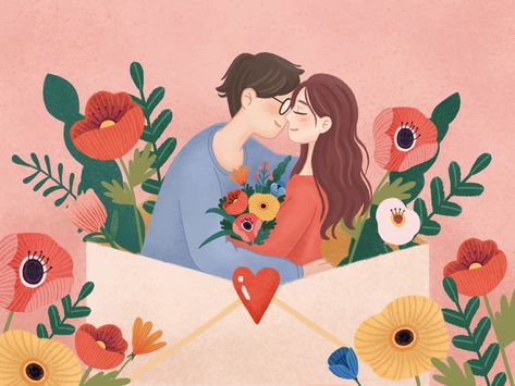 Self Love Illustration Art, Illustration Art Love, Love Illustration Art, Valentine Illustration, Romantic Illustration, Illustration Love, Lovely Illustrations, Valentines Illustration, Hand Drawn Wedding