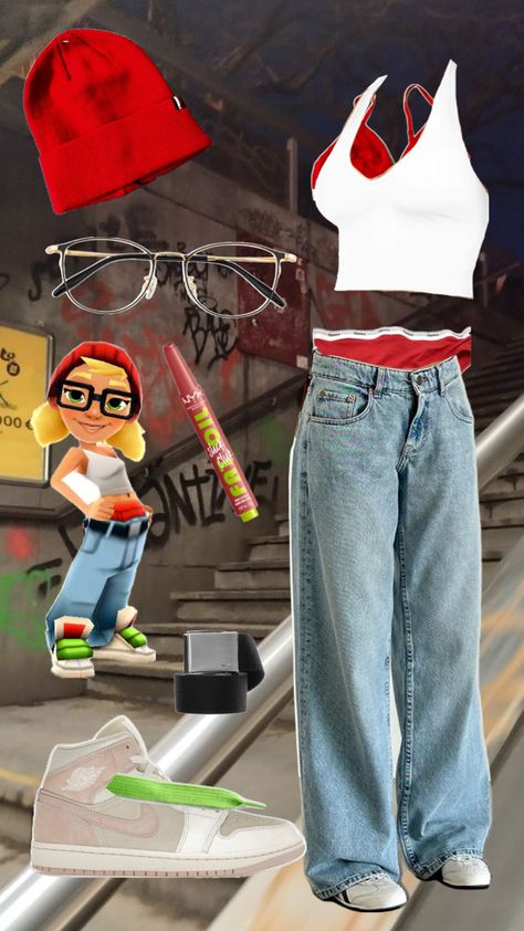 Tricky subway surfers costume Tricky Subway Surfers Costume, Tricky Costume, Tricky Subway Surfers, Subway Surfers Costume, Surfer Costume, Quick Costumes, Trio Halloween Costumes, Subway Surfers, Ralph Macchio