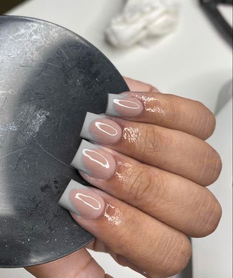 Grey Acrylic Nails, French Tip Acrylic Nails, Her Nails, Simple Acrylic Nails, Work Nails, Dope Nail Designs, Short Square Acrylic Nails, Exotic Nails, Acrylic Nails Coffin Pink