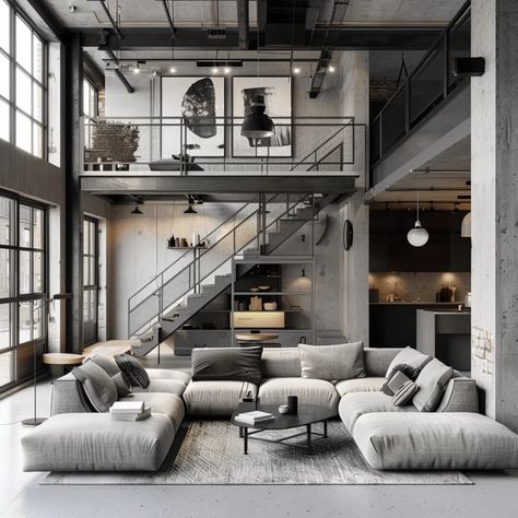 Loft Color Palette, Living Room Decor Industrial, Living Room Ideas Industrial, Industrial Living Room Ideas, Day Care Centre, Industrial Living Room Design, Loft Designs, Industrial Living Room, White Loft