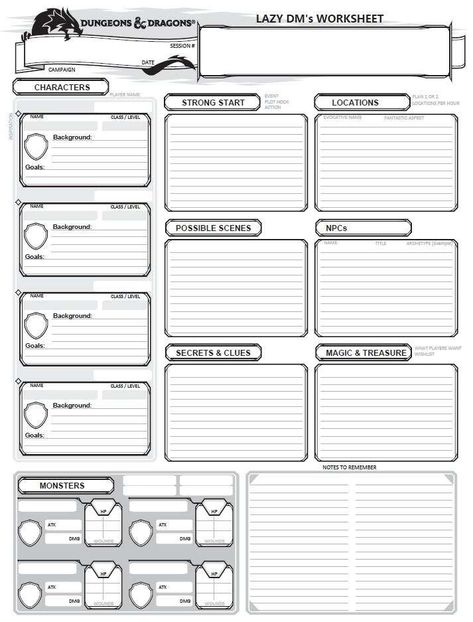 The Lazy DM's Worksheet - Dungeon Masters Guild | Dungeon Masters Guild Lost Mines Of Phandelver, Dnd Diy, Dungeons And Dragons Adventures, Dnd Character Sheet, Dm Screen, Dungeon Master's Guide, Online Campaign, A Worksheet, D&d Dungeons And Dragons