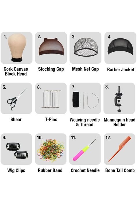 Studio Limited Canvas Block Head DIY Wig Making Starter Kit 12pcs, Long Neck (12&#34;), Mannequin Head Wig Display and Stand for Wig Styling (25&#34; Set) Diy Wig Making, Hair Weaving Techniques, Diy Hair Wig, Wig Display, Sew In Wig, Hair Care Tools, Block Head, Diy Wig, Hair School