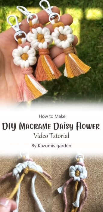 In Full Bloom: Create Your Own Macrame Daisy Keychain with This Free Tutorial - Carolinamontoni.com Macrame Daisy, Daisy Keychain, Diy Lanyard, Yarn Wall Art, Knots Diy, Macrame Wall Hanging Diy, Macrame Patterns Tutorials, Diy Macrame, Macrame Ideas