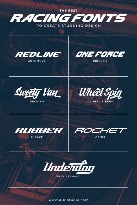 Get your hands on the best free racing fonts to add style and personality to your designs. Our collection features a variety of styles and font families that are perfect for race car logos, t-shirts, apparel, posters, and more. Find the perfect typeface for your design today! Racing Cars Design, Car Font Design, Racing Fonts Lettering, New Fonts 2023, Racing Fonts Free, Motorsports Logo Design, Sport Font Design, Racing Logo Design Ideas, Nascar Font