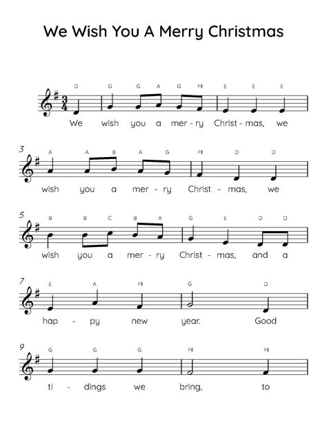 "\"We Wish You A Merry Christmas\" easy piano sheet music with letters and lyrics is perfect for beginner piano players." Piano Letters Songs, Piano Music With Letters, Christmas Piano Sheet Music, Piano Christmas, Piano Songs Sheet Music, Note Making, Sheet Music With Letters, Piano Songs For Beginners, Piano Sheet Music Letters