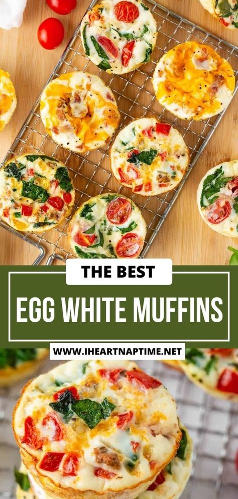 Easy egg white muffins recipe that make the perfect healthy on-the-go breakfast. They’re high in protein, low in fat, and freezer friendly! Low Carb Egg White Breakfast, Egg White Cups Breakfast Healthy, Egg White Mini Muffins, Egg White Lunch Ideas, Egg White Mini Quiche, Carrot And Egg Recipe, Egg White Muffins Healthy, Egg White Breakfast Muffins, Healthy Breakfast Muffins Egg